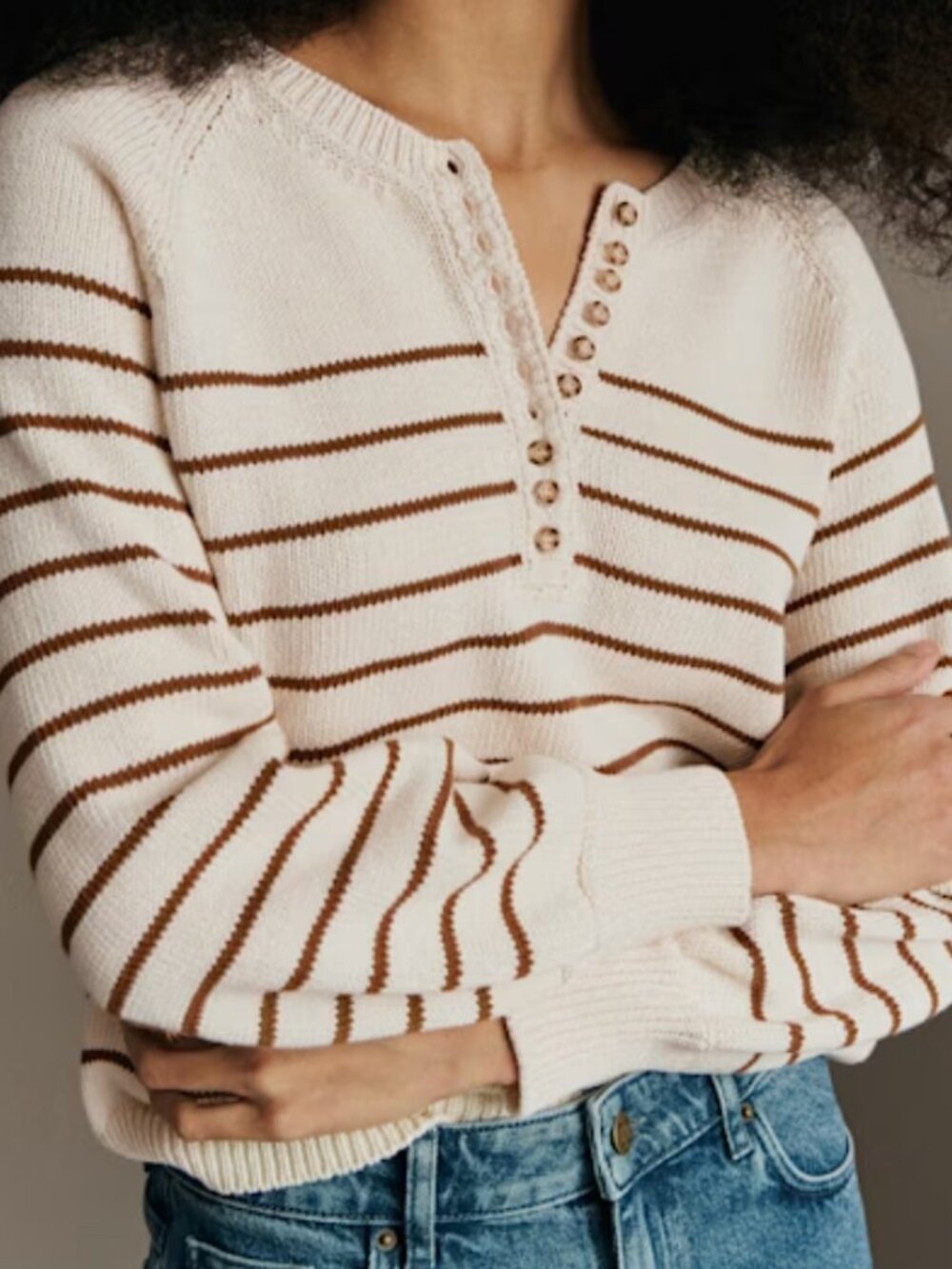 Sezane Leontine Jumper Sweater - Ecru Camel - 100% Organic Cotton - XS / S